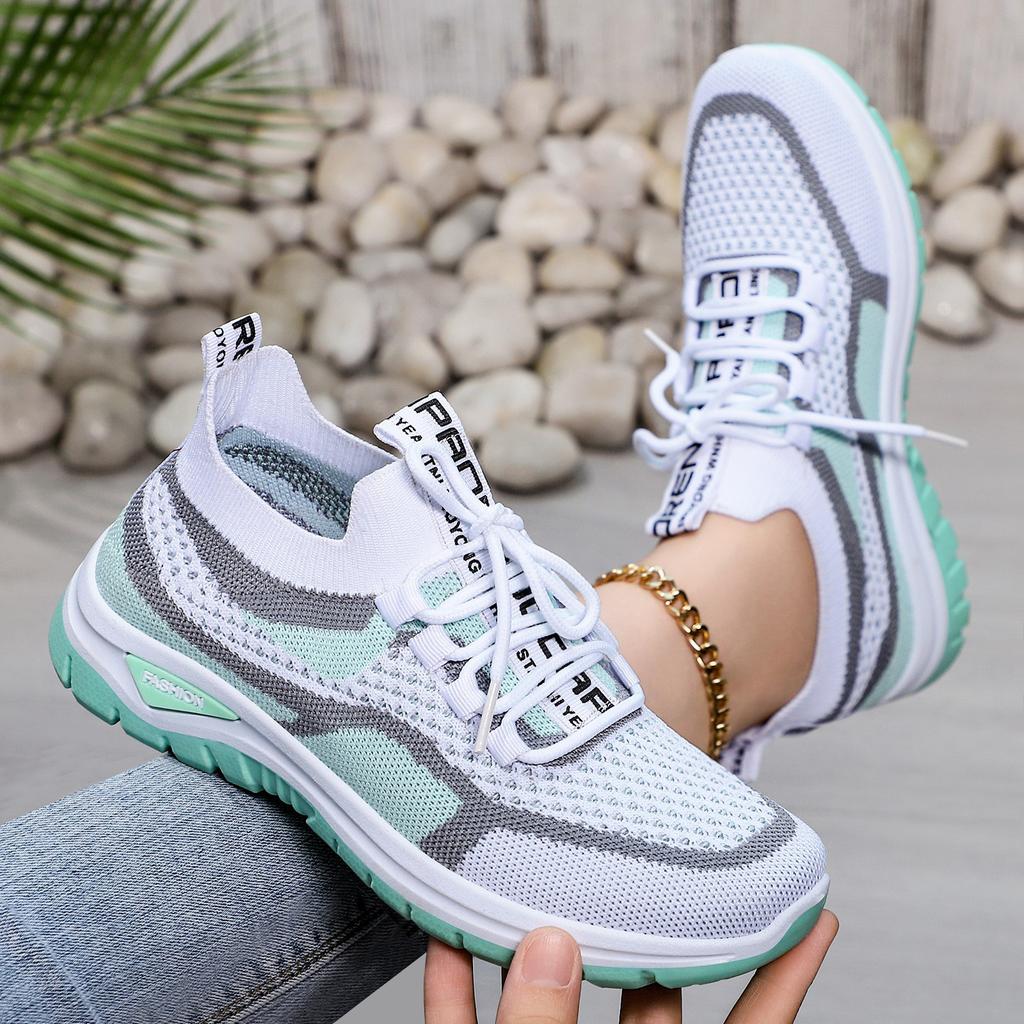 Shoes Women's Large Size Sports Shoes Flying Woven Mesh Shoes Shallow Mouth Lightweight Casual Shoes Comfortable Women's Shoes Versatile Single Shoes