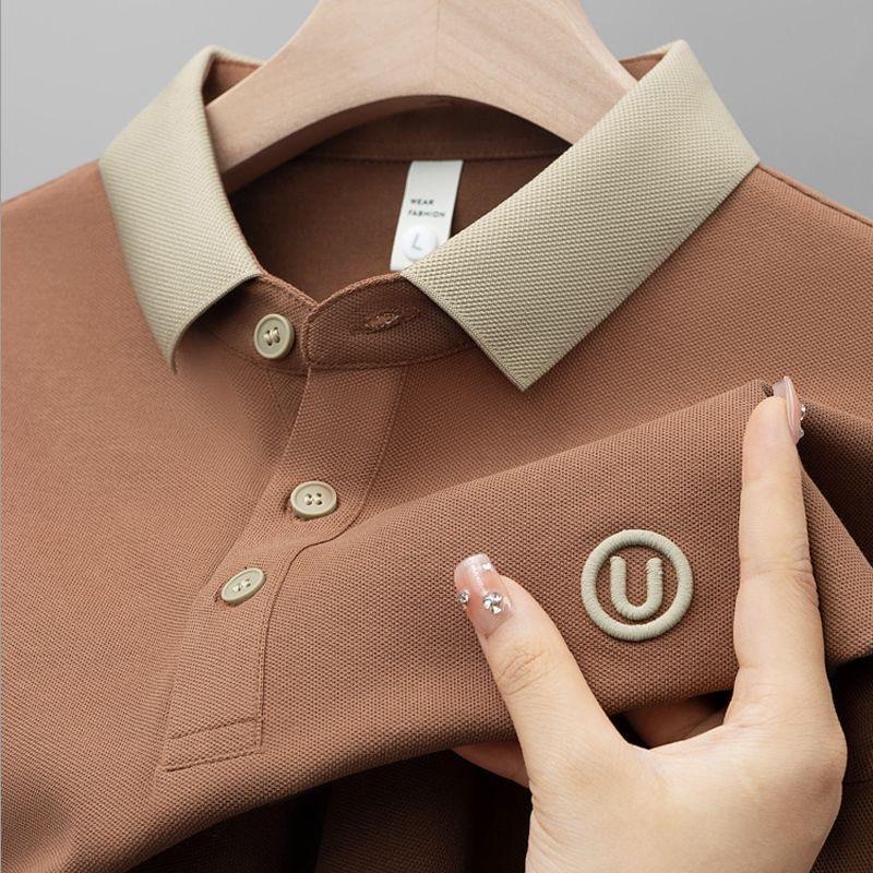 Мужская модная рубашка с короткими рукавами и цветными блоками, с буквенным принтом, на пуговицах, для летнего повседневного гольфа.