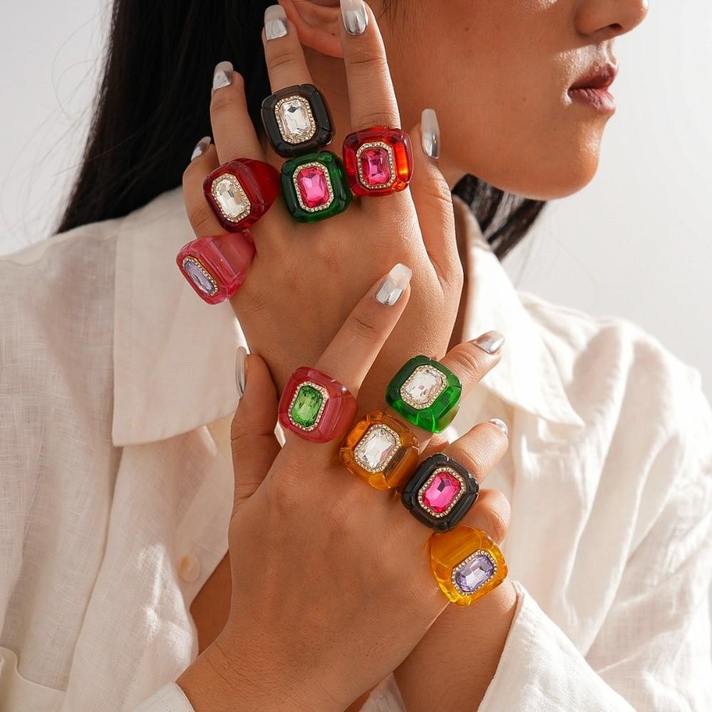 Candy Color Acrylic Resin Ring Y2K Classic Big Dome Plain Ring Geometric Ring  Party