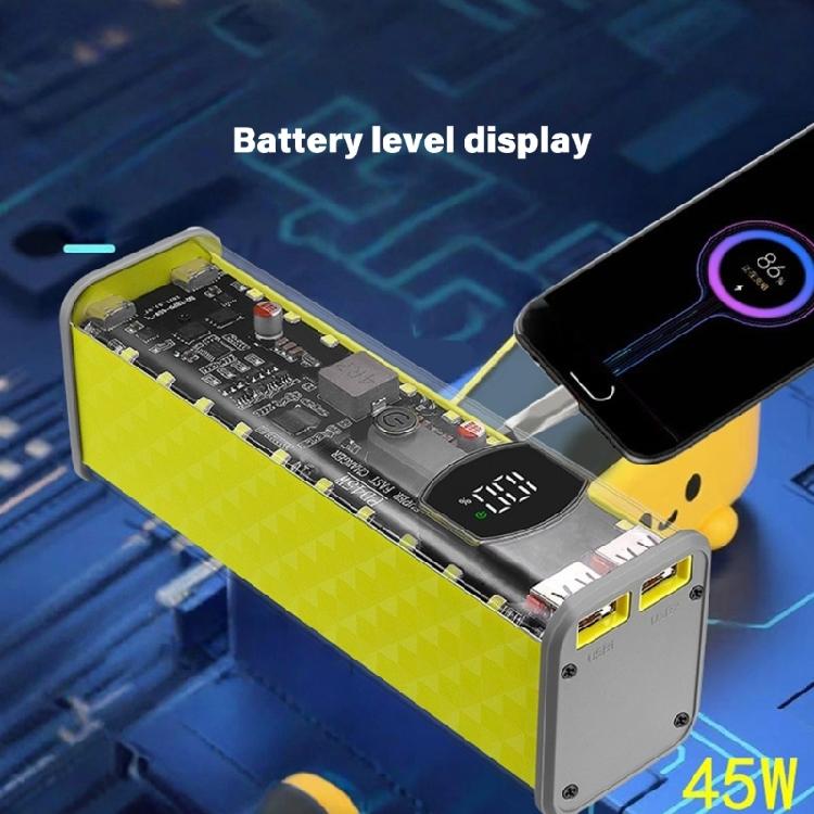 Светодиодная подсветка 45WPD Быстрая зарядка Батарейный отсек Держатель 8x18650 Прозрачный АБС Без пайки