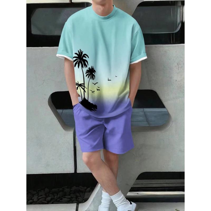 Летняя повседневная мужская футболка для спорта на открытом воздухе, пляжные брюки, уличные модные шорты с коротким рукавом и шнурком, мужской костюм