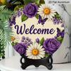 2D Flat 1pc, 8x8 in Printed Artwork, Welcome Wreath Butterfly Round Aluminum Metal Sign, Wall Home Room Farmhouse Home Street, Shop, Garage, Farm