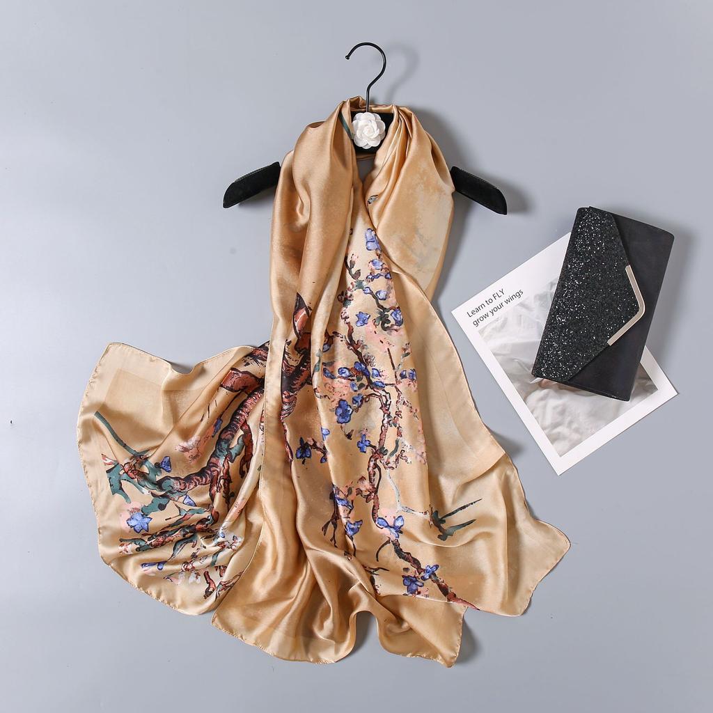 Spring and Summer New Four-leaf Clover Flowers Flowers Women Sunscreen Silk Scarf Long Shawl Seaside Holiday Sunshade Scarf