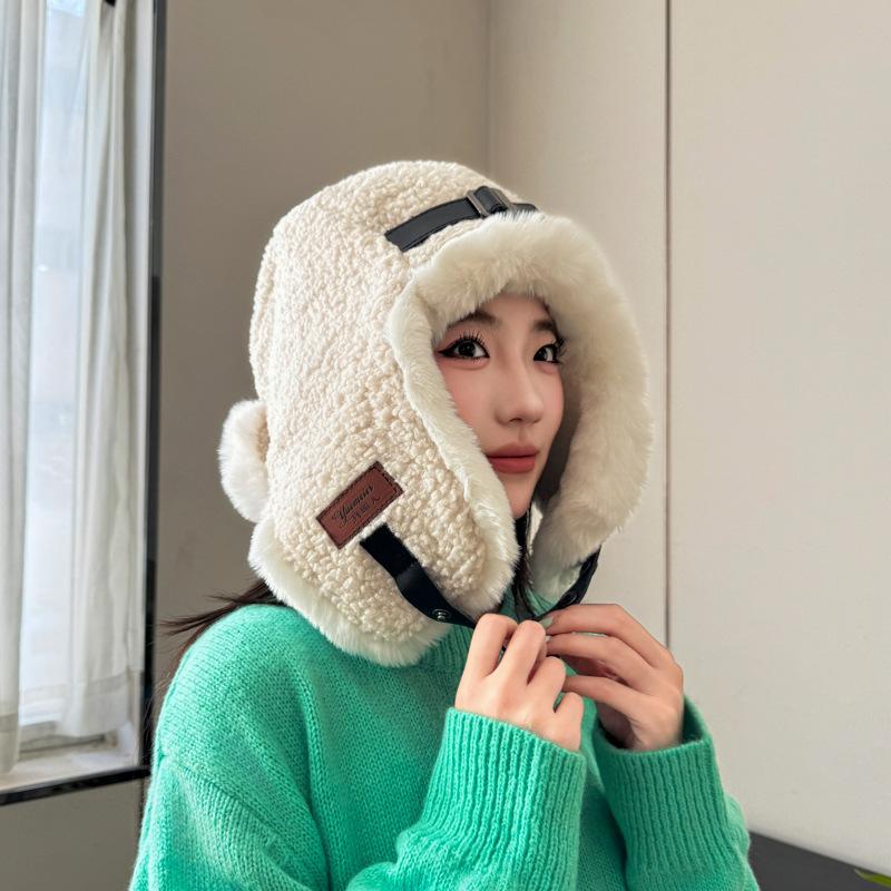 Winter Lamb Wool Women's Thickened Windproof and Cold Hat Men's Outdoor Ski Hat Autumn and Winter Ear Protection Cotton Hat