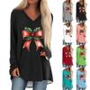Женская повседневная длинная свободная футболка с длинными рукавами и v-образным вырезом с цветочным принтом