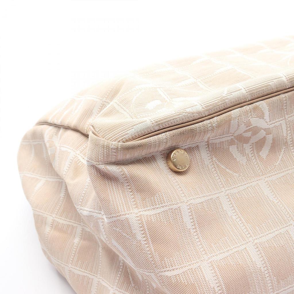 Used CHANEL New Travel Line MM Tote Bag leather Nylon canvas Beige Used Women