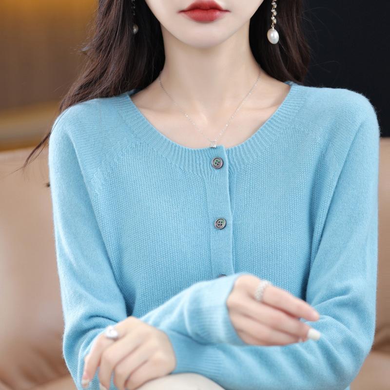 Women S Round Neck Knitted Cardigan Long Sleeve Autumn Outerwear