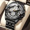 Waterproof Mens Chronograph Watch Luminous 3 Subdial Timer Calendar Quartz Wristwatch Stainless Steel Bracelet