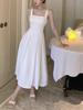 Elegant Dress Women Chic French Sexy Retro Hepburn Sweet Aesthetic Square Collar Pleat Waist Hugging Big Hemline Long Dresses