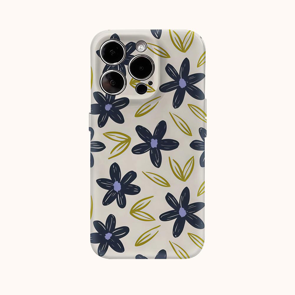 Navy Flower & Olive Leaf Phone Case for IPhone 17AIR 16E 16 15 14 13 12 11 17 Pro Max Plus Double-layer Back Cover