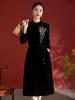 Ink Wash Velvet Cheongsam Dress - Women's Autumn 2025 Evening Style