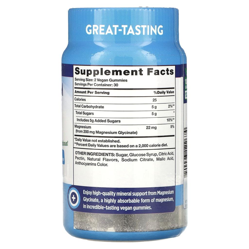 Nature's Truth, жевательные конфеты с глицинатом магния, натуральный виноградный вкус, 200 мг, 60 веганских жевательных конфет (100 мг на жевательную резинку)