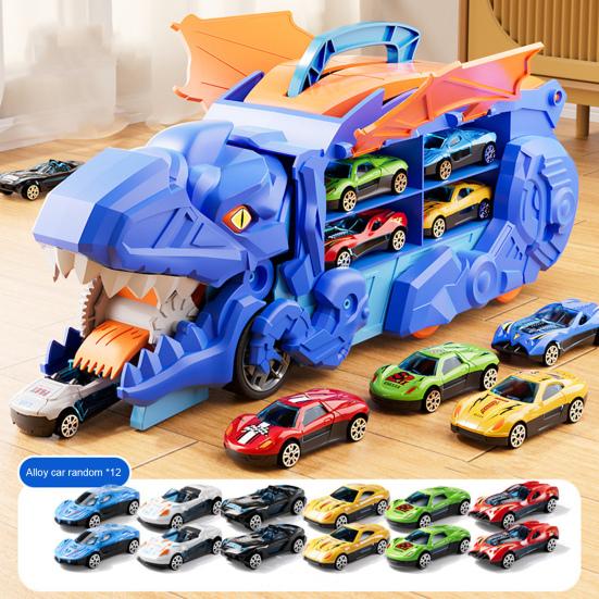 1 Set Kids Dinosaur Carrier Truck Toy with 12 Alloy Die-Cast Cars