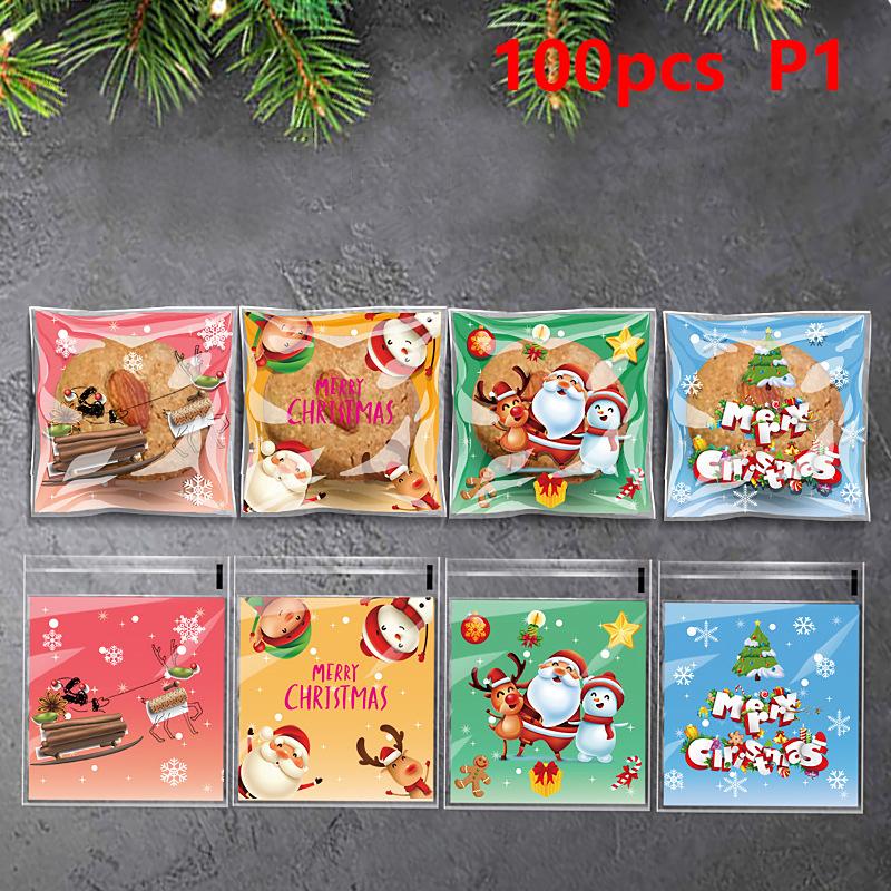 100 шт. рождественский мешок для печенья и конфет Санта-Клаус пластиковый подарочный мешок для печенья рождественские украшения для вечеринки Новый год 2025