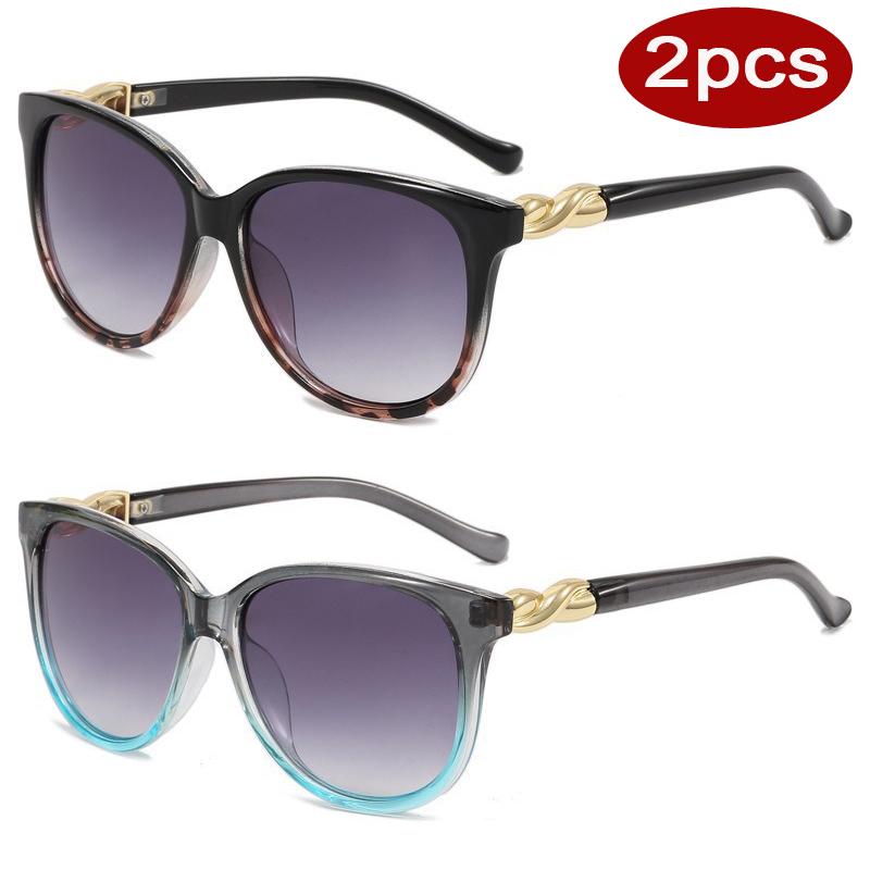 2pcs Fashion Round Large Frame Sunglasses Gradient Lens Anti-UV Sun Glasses Women Simple Style Eyeglasses Streetwear UV400