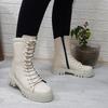 Grijak Beige Leather Zippered Lace Up Women's Boots