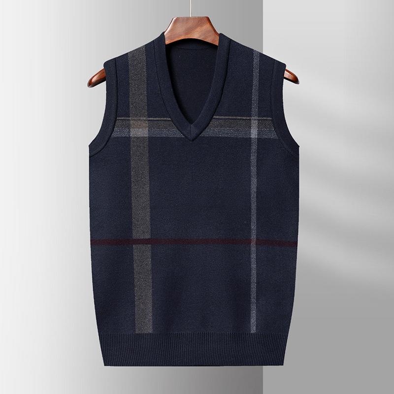 Мужской жилет Жилет Среднего и пожилого возраста Жилет для папы V-образный вырез Без рукавов Вязаный свитер Осень Тепло Поддева Пальто