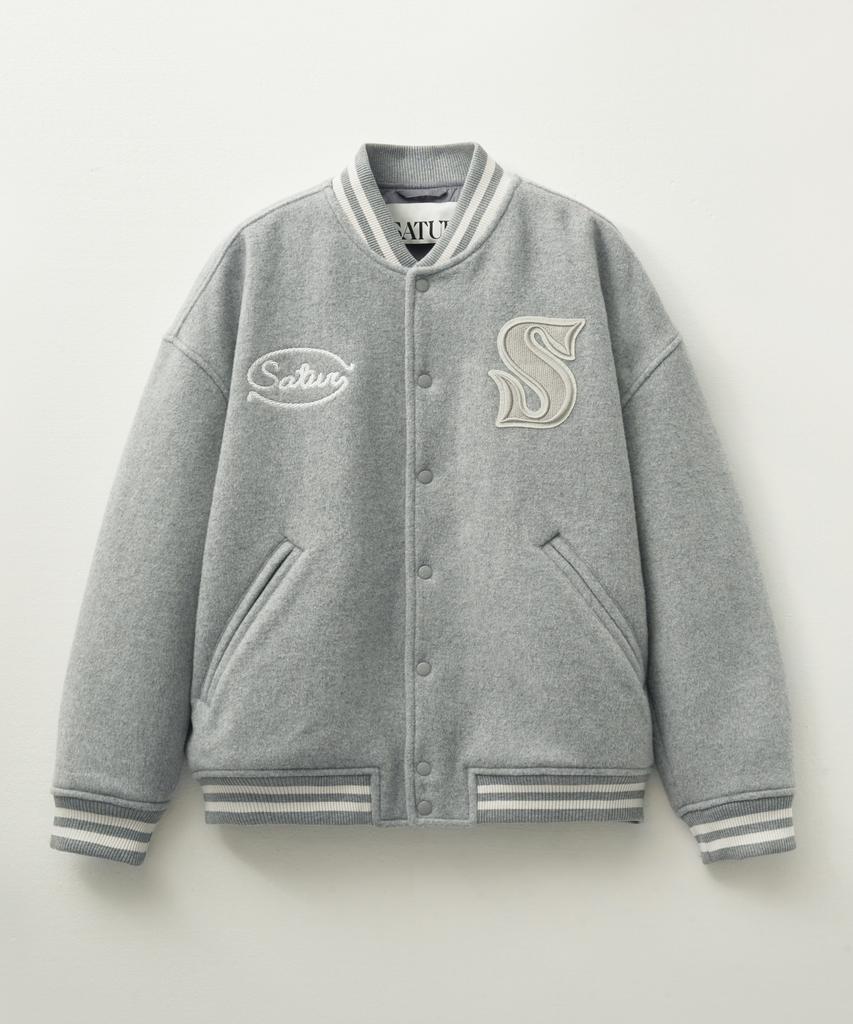 Satur S Applique Wool Varsity Jacket Grey