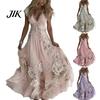 A-line Silhouette Dress Summer Floral Maxi for Women Short Sleeve V Elegant Printed Neck Swing Beach Vacation Sundress Lightweight