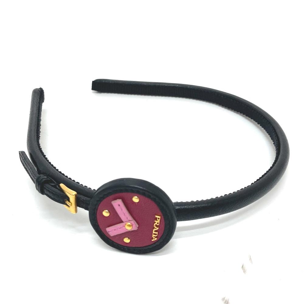 PRADA 7WN Witch motif Hair accessory Hair Band Leather Black/GoldHardware