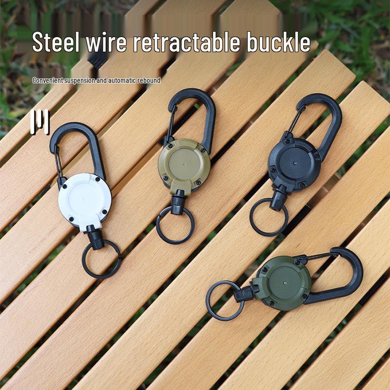 High Rebound Elastic Retractable Keychain with Steel Wire Rope and Anti-Loss Buckle