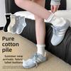 Female Spring and Summer Cotton Button Cloth Label Double Collar Lace Tube Socks