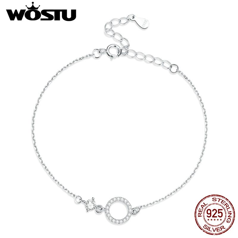 WOSTU Authentic 925 Sterling Silver Simple Ring Bracelet for Women Simple Basic Bracelet for Female Fine Jewelry Wedding Gift