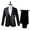 Blue Mens Lapel Trimmed Suit Two Piece, Wedding/Party/Host Stage Performance Costume, Fashion Long Sleeve Jacket with Long Pants
