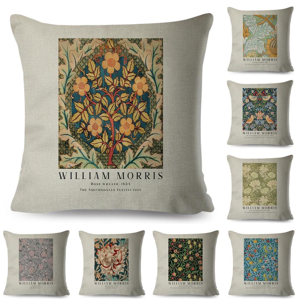Nordic Style Cushion Cover William Morris Flower Pillowcase Linen Both Sided Decor Violets Botanical Throw Pillow Case for Sofa