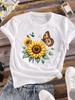 (Asian Size) Women Tee Top Clothing Casual Flower Fashion Butterfly Flower Cute Short Sleeve T Shirt Female Print Lady Graphic T-shirts