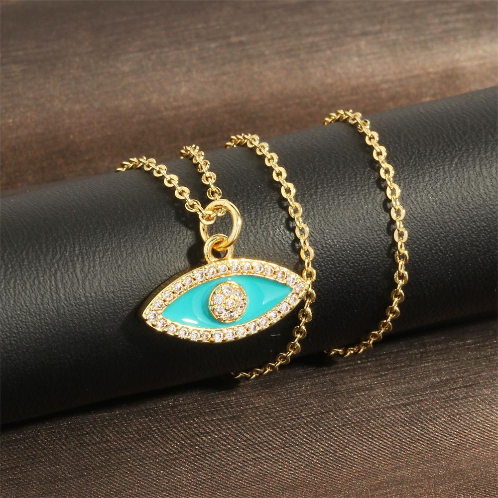 Европейское и американское новое креативное ожерелье с подвеской в виде капли масла с турецким сглазом, винтажная простая элегантная микроинкрустация, цепочка на ключицу со сглазом
