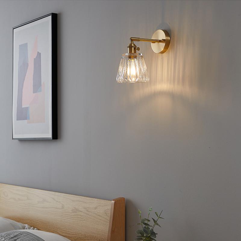 Nordic Modern Simple Light Luxury Brass Glass Wall Lamp Japanese Retro Living Room Bedroom Headboard Bathroom Mirror Headlight