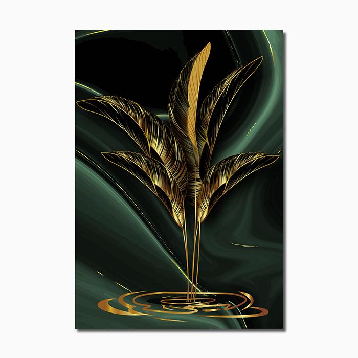 Абстрактное растение плакат золотой зеленый черный лист Современная картина на холсте настенная живопись печать картина скандинавская гостиная украшение дома