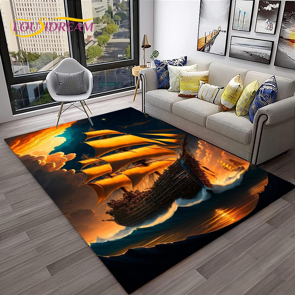 3D Пиратский корабль Лодка, Парусник, Барк Ковер Коврик для Дома Гостиная Спальня Диван Придверный коврик Декор, Детский ковер Нескользящий Напольный коврик