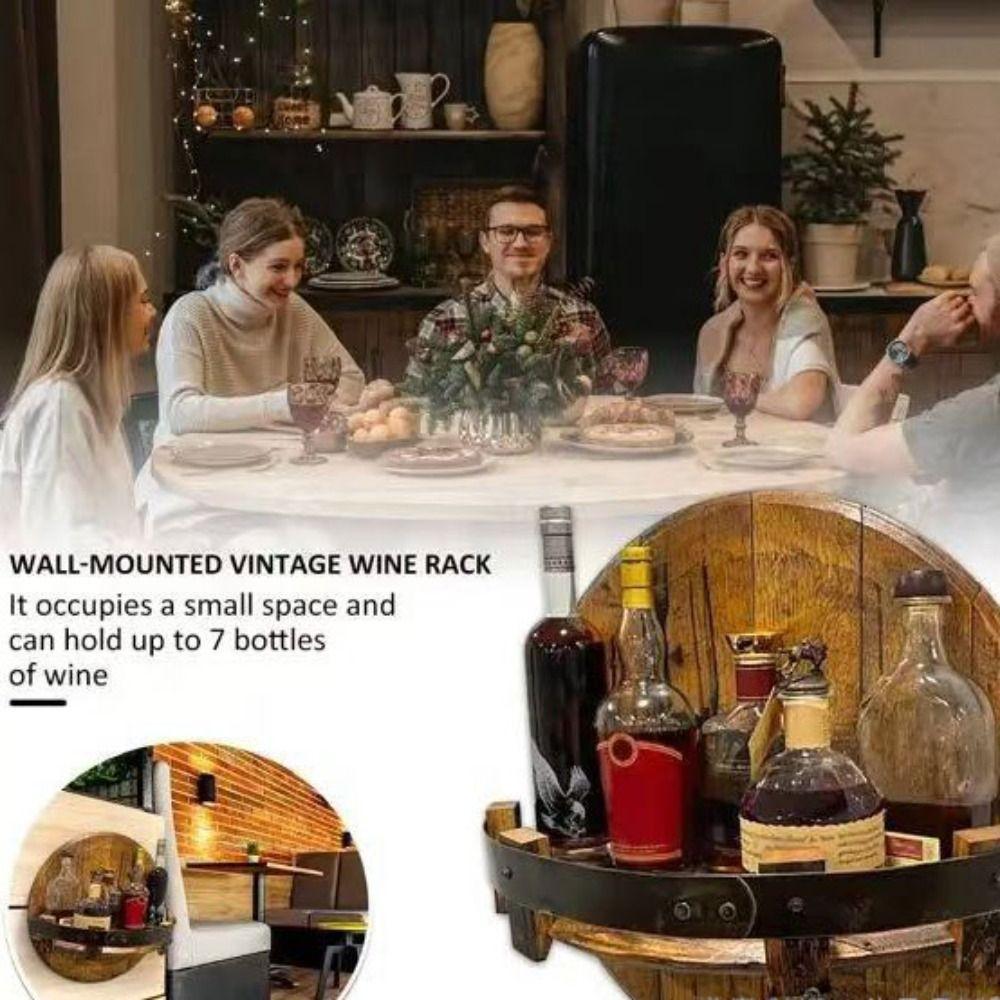 Retro Wine Rack Wooden Storage Rack Home Decoration Whiskey Barrel Shelf Home