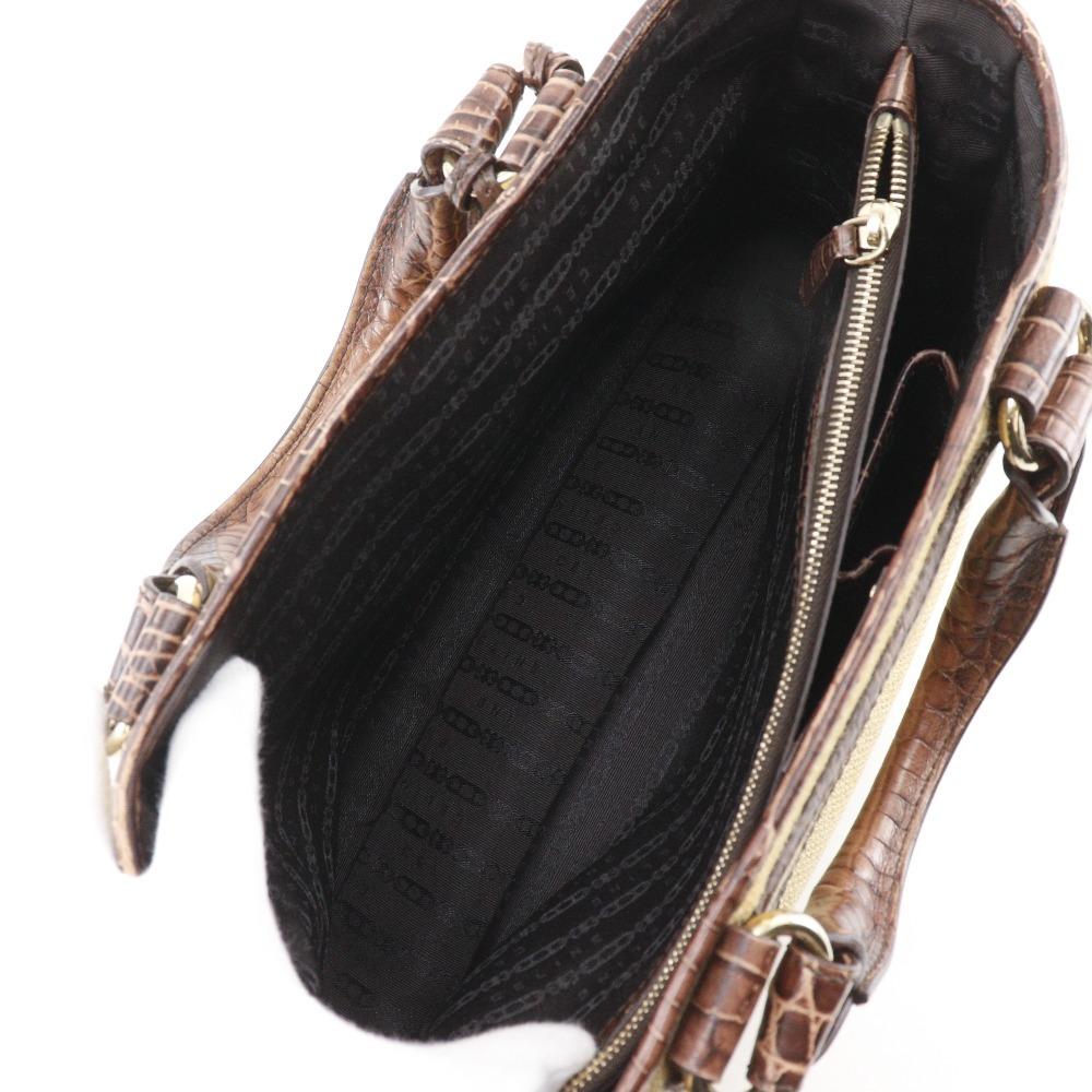 CELINE Boogie bag Handbag triomphe charm Brown straw/Embossed Leather Women Used
