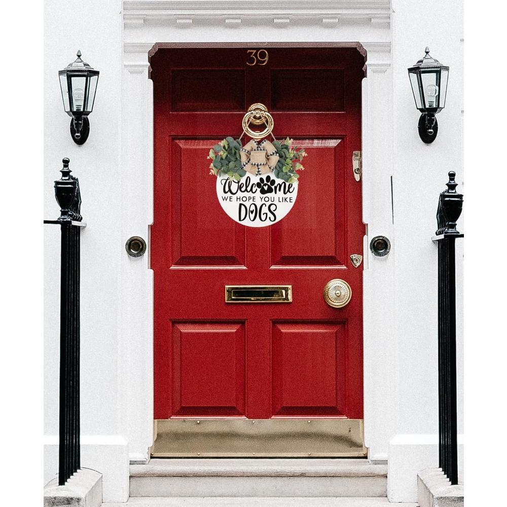 Знак на дверь фермерского дома для украшения крыльца входной двери с листьями эвкалипта и бантом в виде буйвола - приветственный венок, висящий для любителей собак, декор на весну и лето