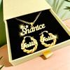 Custom Diamond Name Necklace Twisted Hoop Earrings Set 18K Gold Plated Stainless Steel with Crown Personalized Jewelry for Women