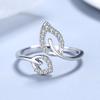 S925 Openning Silver Ring Leaf Diamond Female Ring Fashion Simple Hand Body Ornament