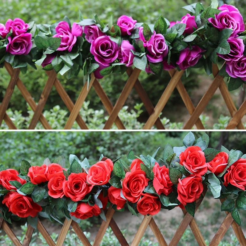 Виноградная лоза, шелковые искусственные розы, цветы для стены, рождественские искусственные растения из ротанга, гирлянда из листьев, романтическое свадебное украшение для дома