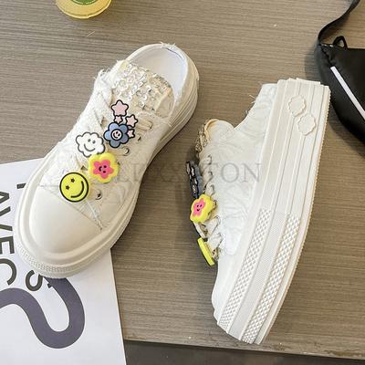 Дизайнерские женские туфли на платформе из парусины, повседневные туфли с кружевом, туфли с цветочным декором, туфли на каблуке 5 см, туфли в стиле Лолиты, женские кроссовки