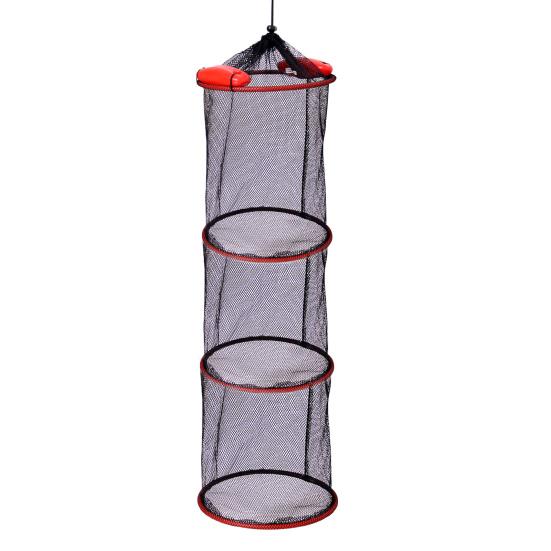 Portable Foldable Floating Fish Basket 1/2/3 Layers Live Caught Fish Storage Basket Collapsible Heavy Duty Nylon Mesh Fishing Keep Net Bag