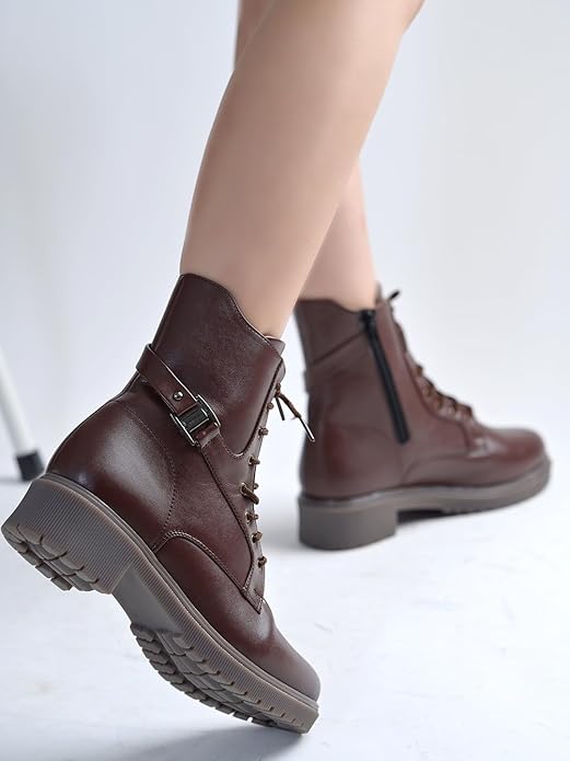 Shoetopia Женские короткие ботильоны на массивном каблуке с нескользящей подошвой, удобные модные ботильоны на щиколотку | Мягкая амортизирующая подошва | Для повседневной носки, вечеринок и зимы