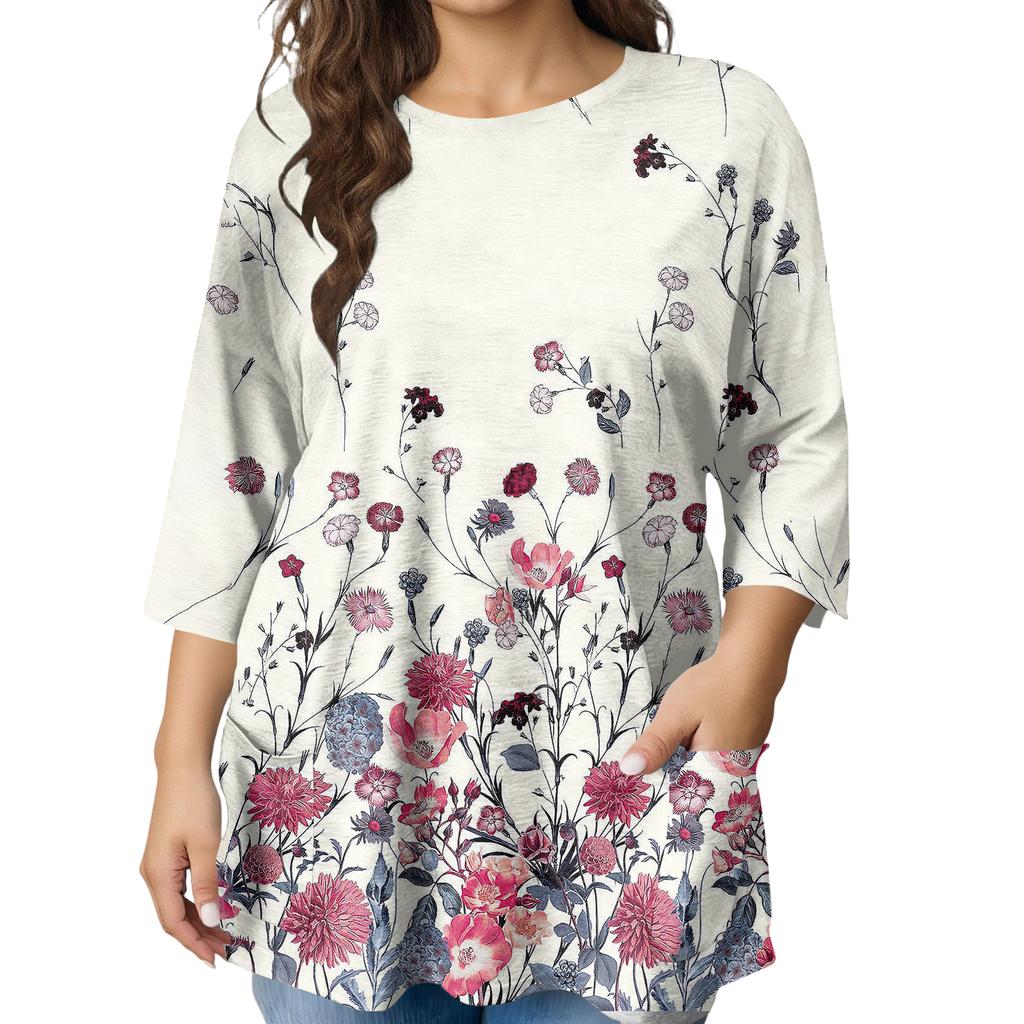 Женская модная блузка большого размера с принтом и коротким рукавом для элегантных поездок на работу и повседневной носки