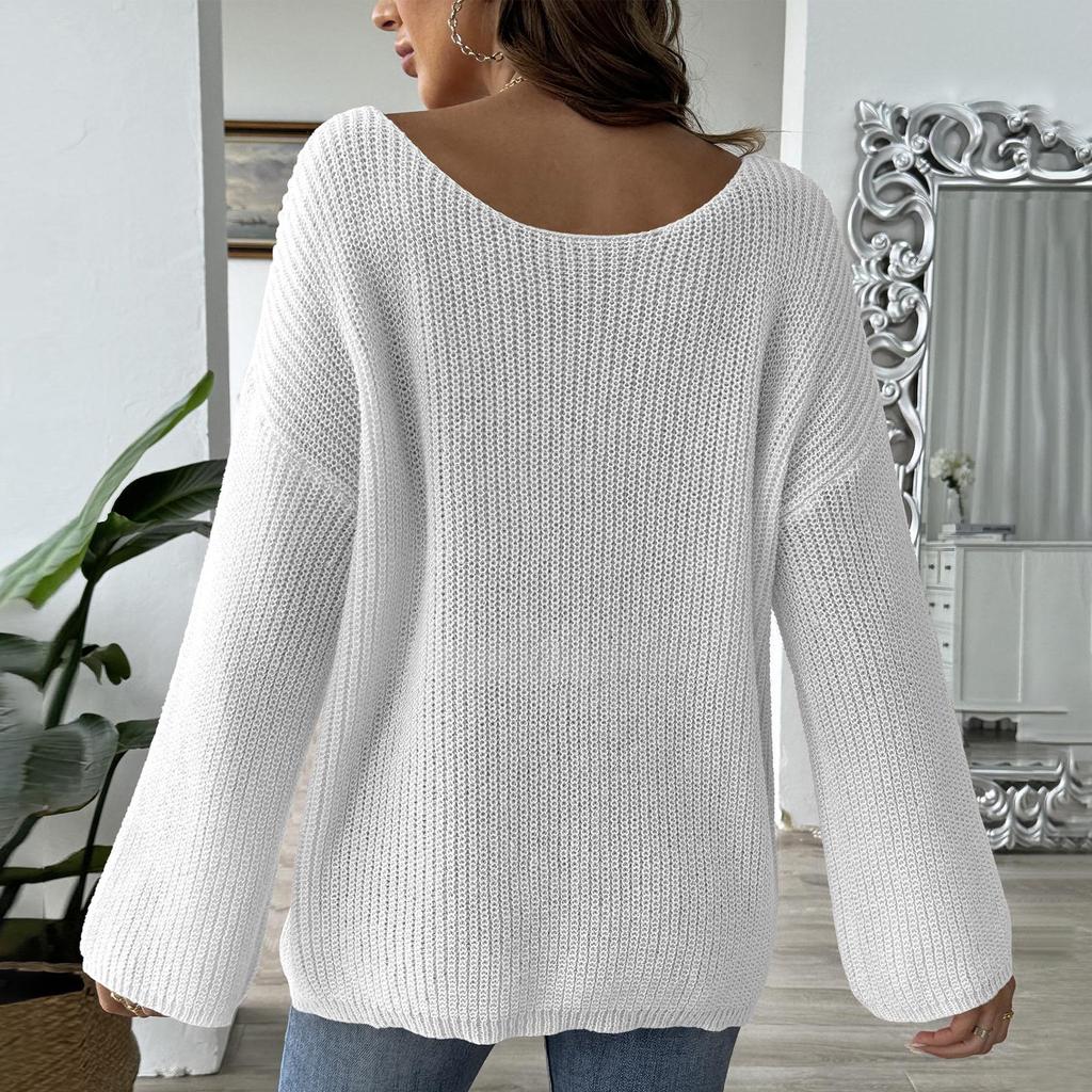 Женский свитер-пуловер с бисером сверху, свободный свитер с открытыми плечами и расклешенными рукавами