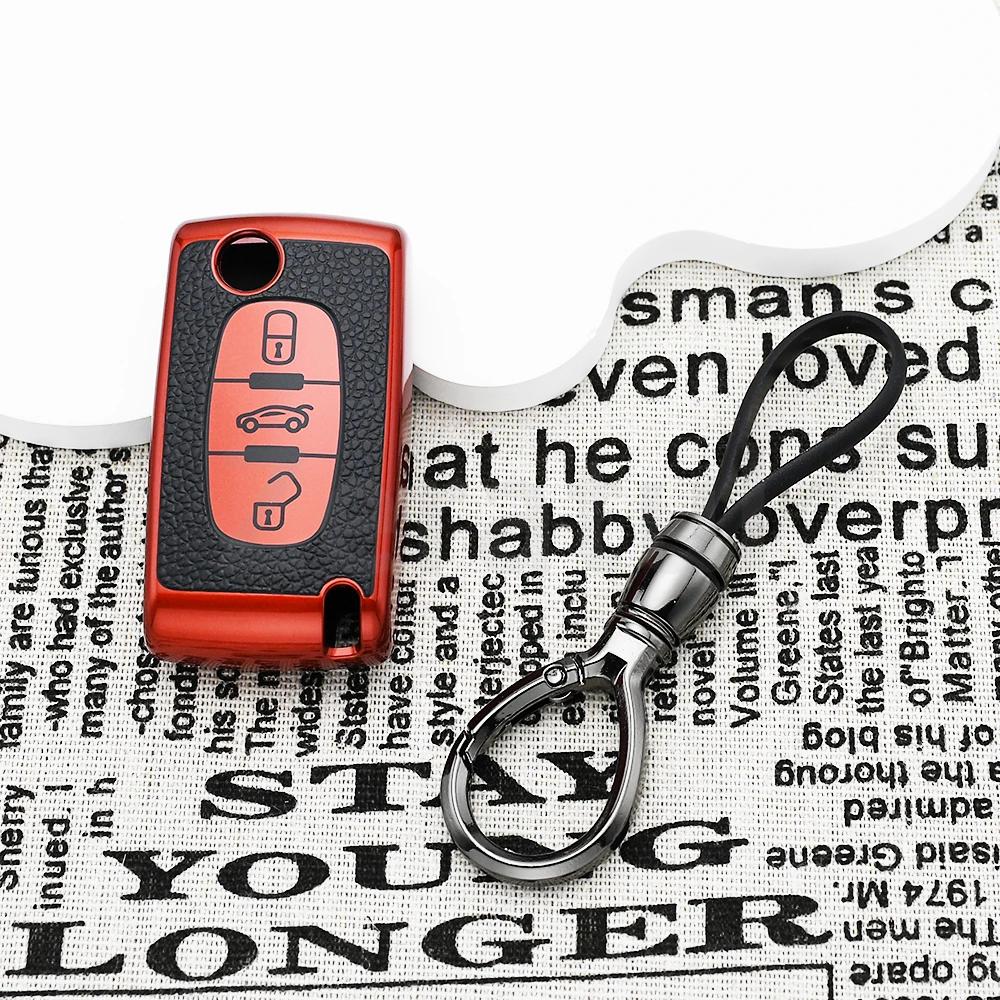 Чехол-книжка из ТПУ и кожи для автомобильного ключа Peugeot 207 307 308 407 607 807 Брелок-брелок для Citroen C2 C3 C4 C5 C6 Xsara Berlingo