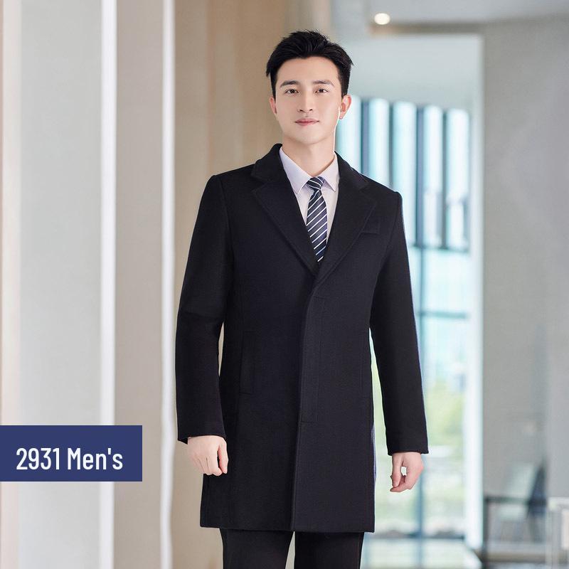 Unisex Mid-Length Wool Coat - Professional Attire for Office and Reception