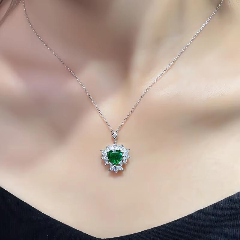 Новое серебро S925 Изумрудное Сердце 5A Циркон 8*8 Ожерелье Дизайн Ледяной Цветок Высококачественные Женские Украшения