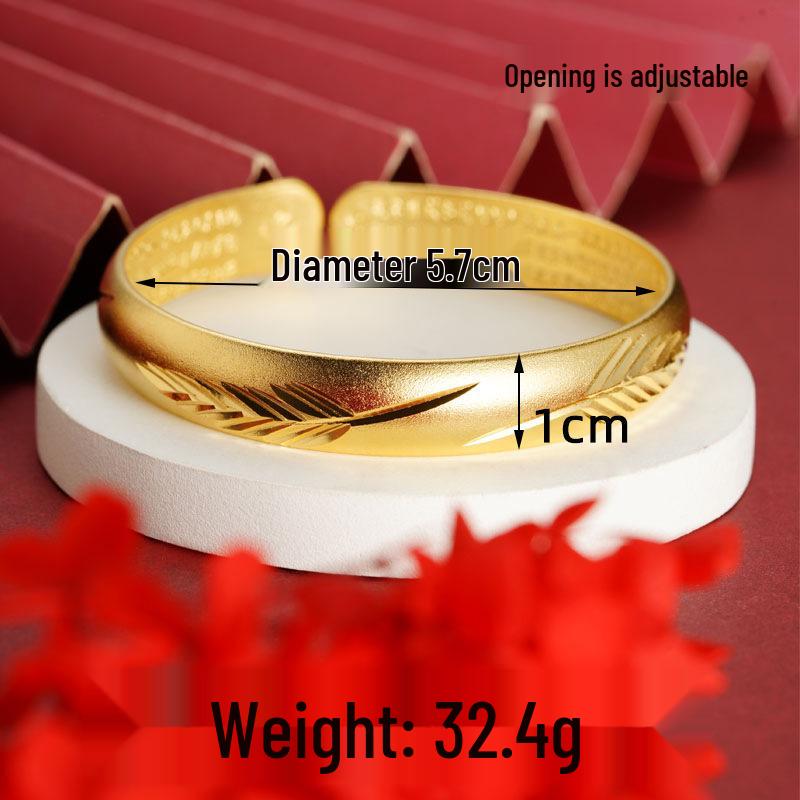 Вьетнамский браслет-манжета из песочного золота с текстом Сердечной сутры: Долговечный браслет из звездного латунного сплава для женщин.