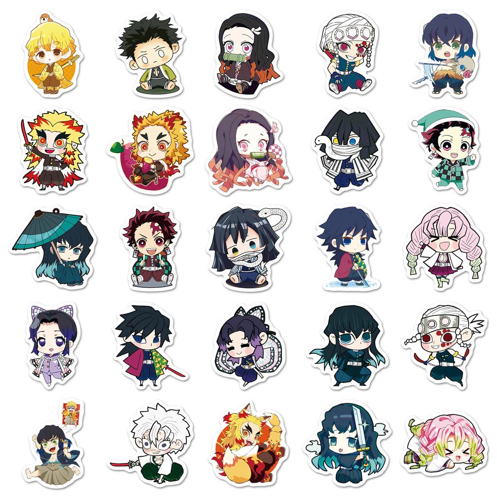 Beautiful Demon Slayer 50 Pcs Chibi Style Stickers Cute Kawaii Anime Cartoon Decals For Guitar Stationery Journal DIY Decor For Anime Fans